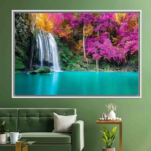 Purple Trees Waterfall <b>Canvas</b> Print: Elegant Nature Lake View Wall Art,WHITE <b>FRAMED</b> <b>CANVAS</b> - Product Image 3