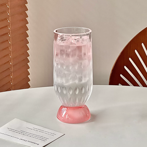 Bicchiere <span class=keywords><strong>in</strong></span> <span class=keywords><strong>Vetro</strong></span> Cristallo Rosa con Base Testurizzata, Bicchiere Trasparente con Piede Rosa per Bevande Fredde e Decorazioni da Tavola per Feste - Product Image 1