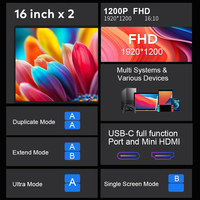 Moniteur portable pliable à double écran de 16 pouces, 1200P FHD IPS USB C HDMI, extension d'écran pour ordinateur portable Windows MacOS
