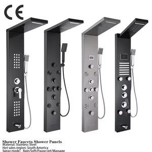 <span class=keywords><strong>Robinet</strong></span> de douche de salle de bain de luxe finition noire/brossée <span class=keywords><strong>robinet</strong></span> mitigeur de <span class=keywords><strong>baignoire</strong></span> à panneau de douche LED, adapté aux manoirs de villa - Product Image 1