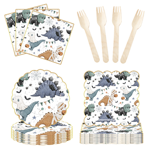 Juego de Vajilla DAMAI con Tema de Dinosaurios, Platos Desechables de Papel con Estampado en Caliente, Banner y Mantel para Fiestas - Product Image 2