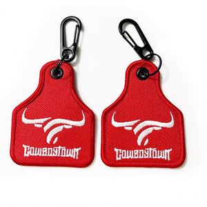 Own Logo Double Sided Embroidered Fabric <b>Key</b> Tag With Personalized Design Woven Embroidery Keychain <b>Custom</b> - Product Image 2