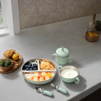 Assiette bébé à ventouse 3 compartiments, en acier inoxydable 304 sans BPA, avec revêtement en silicone de qualité alimentaire, personnalisable en gros