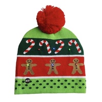 Nouveauté en stock, bonnet d'hiver en tricot personnalisé avec logo, motif de cerf de dessin animé, bonnet de Noël du Nouvel An avec lumière LED