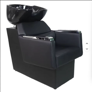 Unidad de Lavacabezas para Salón de Belleza y Barbería, con Lavabo Inclinable de Cerámica Blanca y Negra, Asiento Ajustable y Cama para Lavado de Cabello - Product Image 4