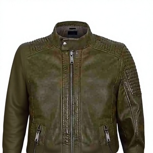 Chaqueta de Moto para Hombre LONG MISSION INDUSTRY, 100% Cuero Genuino, Calefactable, Corte Ajustado, Cierre de Cremallera, Cuello Mao, Color Sólido - Product Image 4