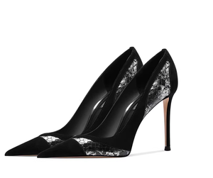 メーカーカスタム新作プレミアムエレガントファッションイブニングバンケットローカットスティレットヒールブラックカラーポインテッドトゥパンプス - Product Image 3