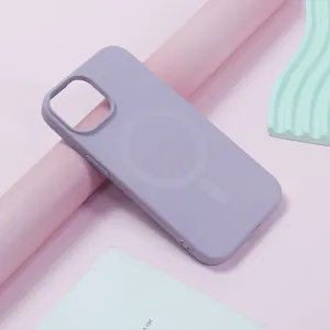 Para o iPhone 15 Caso 6.1 Slim Silicone Líquido 3 Camadas Cobertura Completa Soft Gel Rubber Magnetic Phone Case Capa Protetora