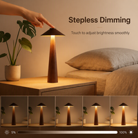 Lampe de table LED rechargeable en forme de dôme, commande tactile, sans fil, en bois, pour chambre à coucher, salon, bureau