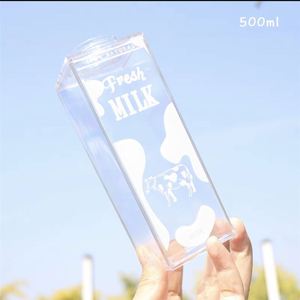 Cheap Custom LOGO Portable 1000Ml Square Shape Plastic Clear Acrylic <b>Milk</b> Carton Water <b>Bottle</b> Lid Leak-Proof Dishwasher Party - Product Image 3