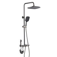 Ensemble de robinetterie de douche murale thermostatique en aluminium chromé poli, design moderne et luxueux, avec cartouche céramique, jet pluie doux et double tête