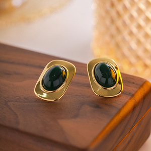 Pendientes geométricos ovalados con engaste de ojo de gato verde para fiesta, joyería de moda para mujer - Product Image 3
