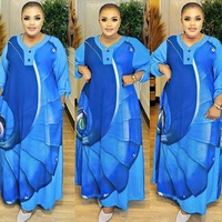 Robe chemise imprimée tendance 2024, robe africaine grande taille pour femmes, robe décontractée ample à col rond, boutons, manches longues, robe ample