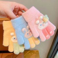 Gants tricotés pour bébé en coton/élasthanne, chauds et respirants, à doigts complets, motif lapin prune coloré, en jacquard dessin animé, pour l'hiver
