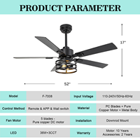 Ventilateur de plafond intelligent rustique noir de 42 pouces avec ampoules E26, éclairage en cage, télécommande via application et moteur DC réversible pour chambre à coucher