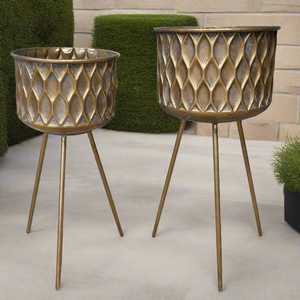 Juego de 2 Macetas con Soporte, Acabado Dorado, Macetas Redondas con Acabado Dorado en Venta por Exportadores - Product Image 5