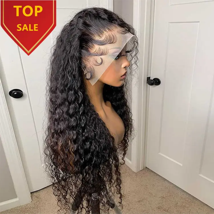 Brazilian Virgin Raw Hair Curly Water Wave 150% 180% 200% Pre Plucked Bleached Knot Hair Wigs Human Hair HD Lace Front Wig