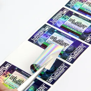 Impressão de adesivos com logotipo holográfico personalizado à prova d'água, adesivos cortados e personalizados com holograma a laser