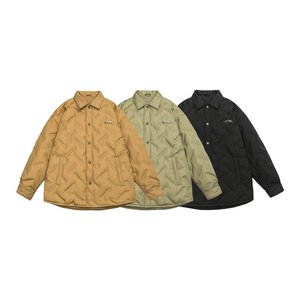 男式绗缝羽绒衬衫夹克，翻领，按扣口袋，冬季休闲，大码，加大码，6XL 7XL - Product Image 1