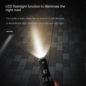 Ombrello Automatico a Dieci Stecche con Supporto per Auto, Grande, Riflettente, Resistente al Vento, in Gomma Nera, con Torcia LED Integrata - Product Image 2