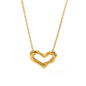 Trendy Edelstahl 18 Karat vergoldet hohle Herzform Anhänger Halskette für Frauen Mädchen
