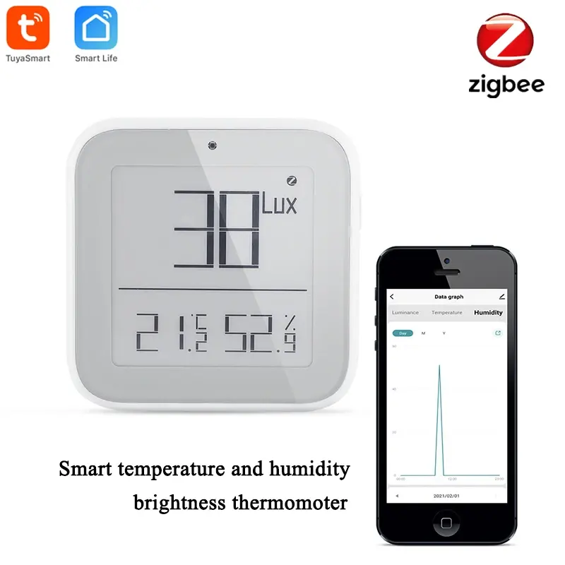 Tuya Smart ZigBee Temperature Humidity Sensor Brightness Thermometer ...