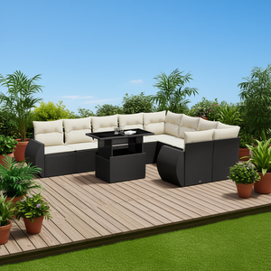 Ensemble de canapés de patio en polyrotin noir pour 10 personnes, mobilier d'extérieur avec coussins, design contemporain, sièges modernes - Product Image 2