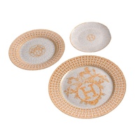 Service de table en porcelaine fine, série Carriage, style nordique doré, vintage et de luxe léger, 58 pièces, compatible micro-ondes, idéal pour un cadeau de pendaison de crémaillère