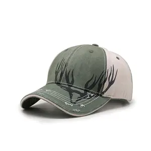 深绿色印花面料新款漂亮棒球帽平纹空白可调经典棒球帽帽