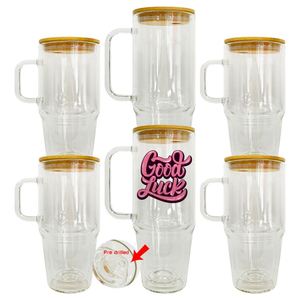 32oz 40oz Pre Drilled <b>Double</b> <b>Wall</b> Snow Globe Glitter Clear Glass <b>Mug</b> Cup Tumbler with Hole Stopper Plug Handle - Product Image 1