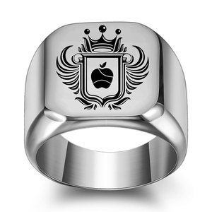 Anillo de Acero Inoxidable con Grabado Láser Crown Apple, 18MM Cuadrado, Joyería para Uso Diario de Mujer, Color Dorado - Product Image 2
