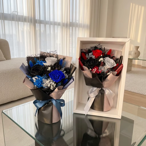 Bouquet de roses éternelles style <span class=keywords><strong>Chevalier</strong></span> Noir, roses noires gothiques, boîte carrée, cadeau pour femme, mariage, Saint-Valentin, Fête des Mères, Noël - Product Image 5