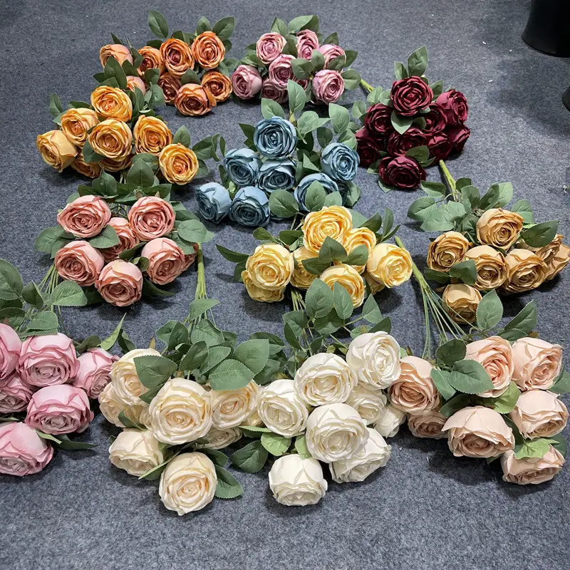 Ramo de flores artificiales de fábrica IFG, 12 colores, blanco, rojo, rosa