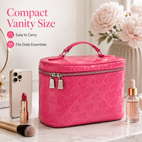 Pochette cosmétique rose brillante personnalisée avec logo en relief, double fermeture éclair, étui à maquillage portable, organiseur de beauté de voyage