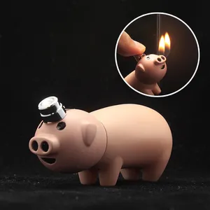 रचनात्मक लाइटर मिनी सुअर डबल मशाल ब्यूटेन गैस सिगरेट लाइटर आउटडोर BBQ इग्निशन उपकरण कोई ईंधन
