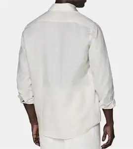 Yüksek kalite avrupa keten beyaz 100% keten artı boyutu rahat erkekler gömlek erkekler resmi pamuk keten kumaş uzun kollu gömlek