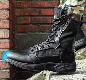 Bottes tactiques DFS3S pour hommes, légères et respirantes, avec fermeture éclair latérale, en toile noire et kaki avec cuir - Product Image 4