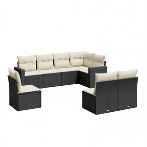 Set Divano da Giardino in Rattan Nero con Cuscini Crema, Arredamento Contemporaneo per Esterni - Product Image 1