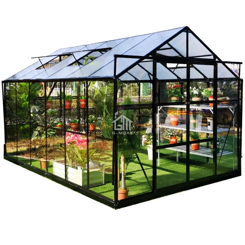 Sistema hidropónico agrícola de gran tamaño, invernaderos de Material de construcción de aluminio y policarbonato para flores de jardín