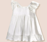 Petites filles tenue décontracté manches flottantes solide blanc 100% coton oeillet dentelle robe coton dos nu Mini robes
