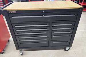 Chariot de travail professionnel pour la réparation automobile avec 12 tiroirs, dessus en bois, acier, rangement d'atelier, <span class=keywords><strong>garage</strong></span>, armoire à outils - Product Image 2