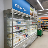 Supermarkt koelmeubel voor fruit en groenten, open multideck koelvitrine