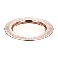 Vente en gros d'assiettes plates à miroir en acier inoxydable 410 de style européen plateaux de fruits décoratifs en relief à larges bords or argent
