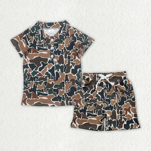 Conjunto de ropa de verano para niños, camiseta con estampado de camuflaje, manga corta, botones en la solapa, pantalones cortos, trajes para niños pequeños - Product Image 5
