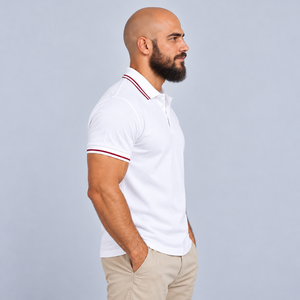 <b>Men's</b> <b>White</b> Cotton <b>Polo</b> <b>Shirt</b> Short Sleeve Solid Color Casual Regular Fit Anti-Wrinkle Knitted Fabric Casual <b>Polo</b> <b>Shirt</b> for <b>Men</b> - Product Image 2