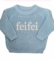 Pull en tricot 100 % coton personnalisé pour femme, broderie lettre, col rond, coupe décontractée, automne-hiver, OEM