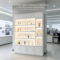 Vitrine Commerciale Blanche avec Étagères Solides et Éclairage LED, Écologique et Durable, Idéale pour Parfums et Articles Promotionnels