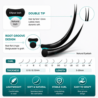 Extensions de cils noirs foncés à pointe plate, 0,15 mm, courbure LD, à pointe fendue, qualité supérieure, professionnelles, forme ellipse