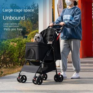 新着 折りたたみ式 4輪 ペットトラベル トロリー 分離型 ペットカート ドッグ カート キャリア 犬猫用 トラベルカート - Product Image 2