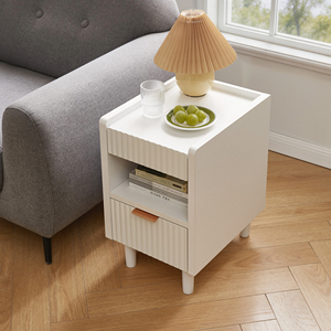 Comodini Bianchi Scanalati con Cassetto e Vano Aperto, Set da 2, Tavolini Moderni da Comodino per Camera da Letto e Soggiorno - Product Image 3